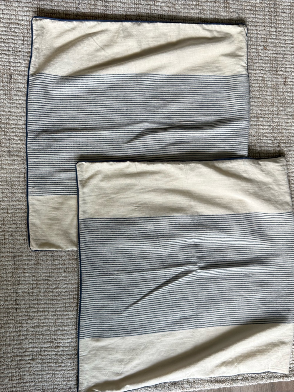 Ralph Lauren Cream Pillow Sham with Navy Trim 22”